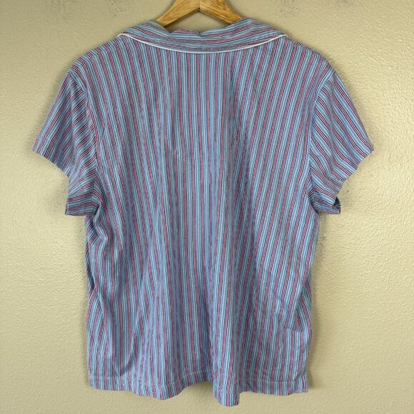 Ralph Lauren Women's Pajama Set Stripes Cotton Black Label Blue Red Large - Picture 5 of 8